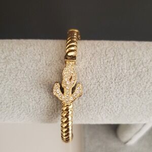 Coach Hinged Bangle‎ with Pave Crystal Anchor Braided Gold Tone Safety Clasp